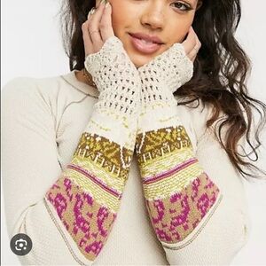 NWT FREE PEOPLE In the Mix Jacquard Cuff Thermal Waffle Sleeves SZ: L